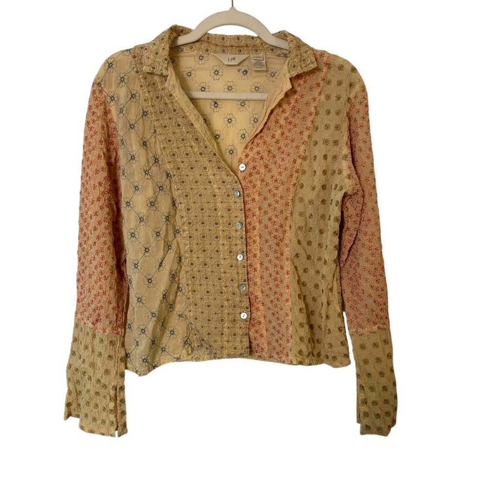 J. Jill Multicolor Patchwork Button-Down Embroide… - image 1